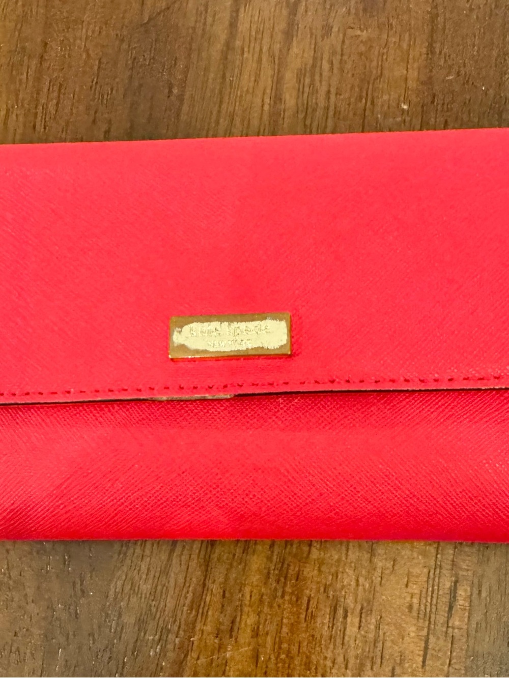 Kate Spade Red Women's Fold-Over Clutch Wallet - Gold Accent